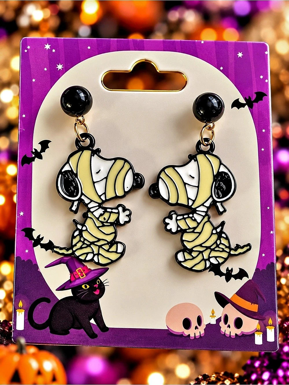 Meowgical Halloween Mummy Earrings in Black & Yellow NWT
